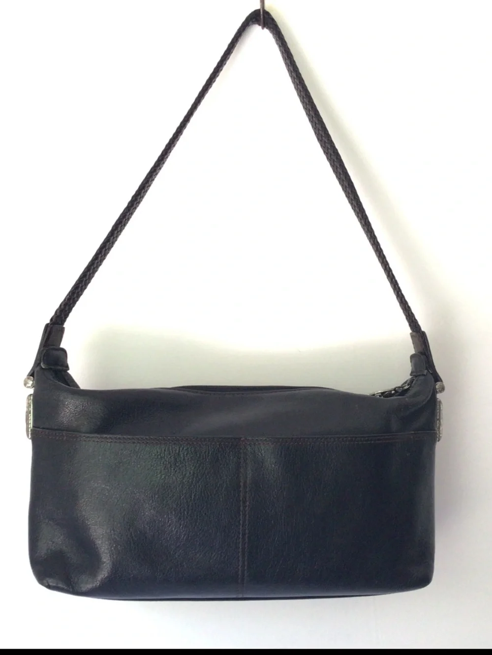 VTG Brighton Black & Brown Leather Croc Embossed Shoulder Bag Great Condition